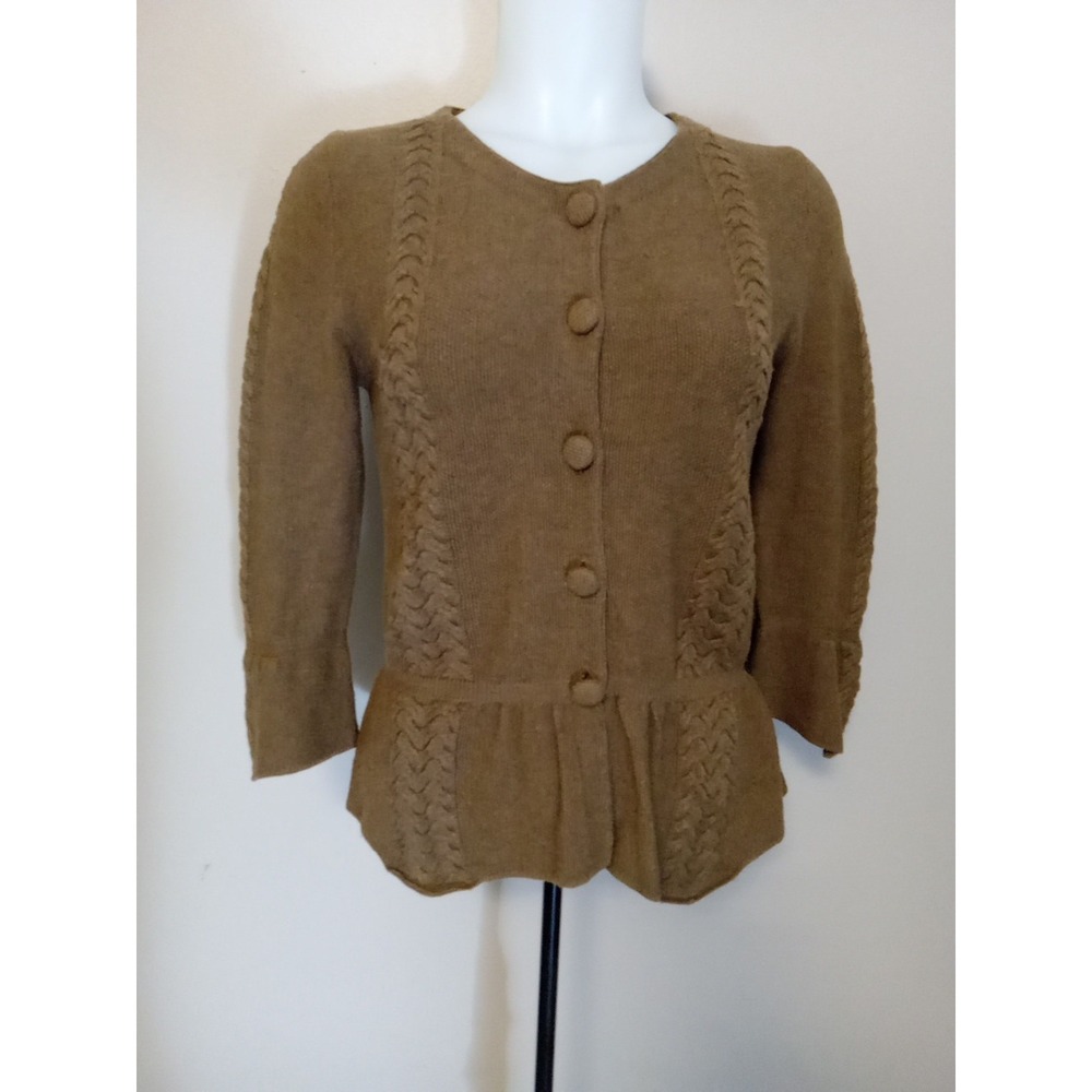 Jiggie Studio Women Brown Cable Knit Dainty‎ Button Up Sweater Size 40 (M)